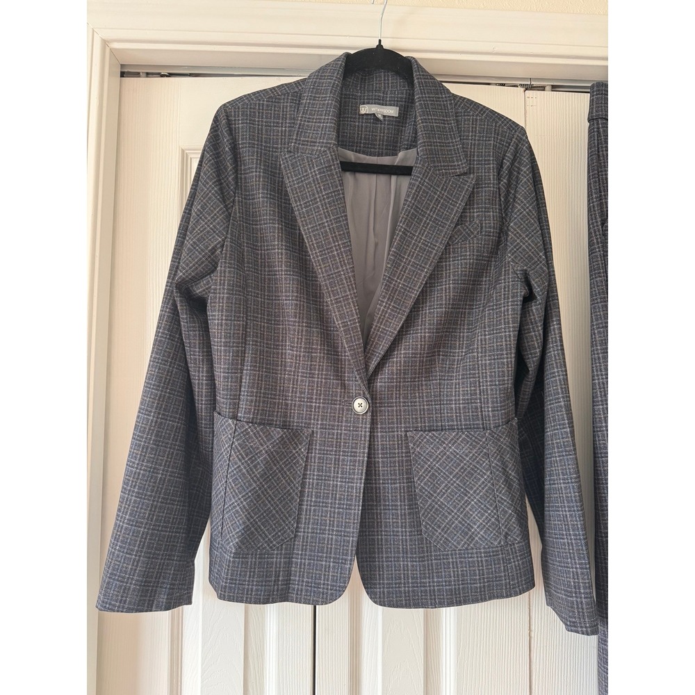Wit & Wisdom Women's Plaid Blazer - Med & Wide Leg Pants - 12 Suit Set